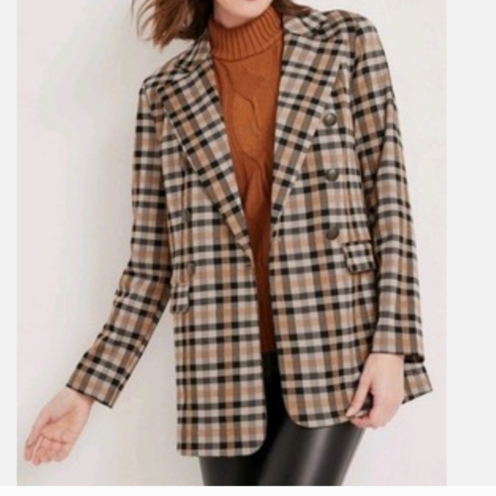 Maurices Caramel, Tan, and Brown Checkered Blazer NWOT - Picture 1 of 16